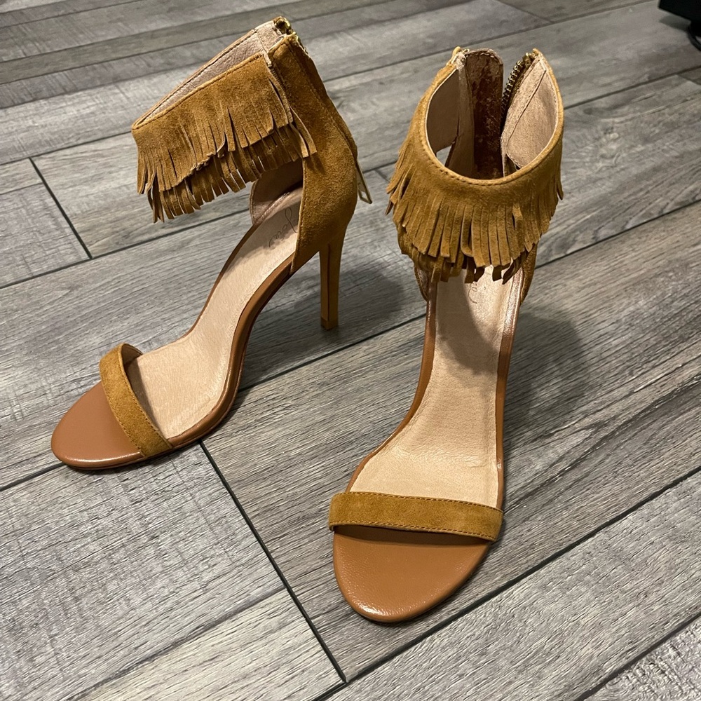 Joie Fringed Tan High Heel Sandals size 36